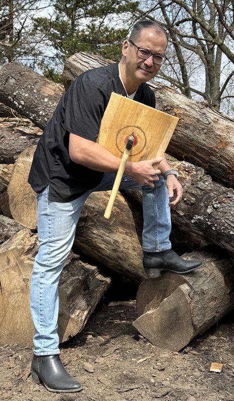 Jonathan with axe and target